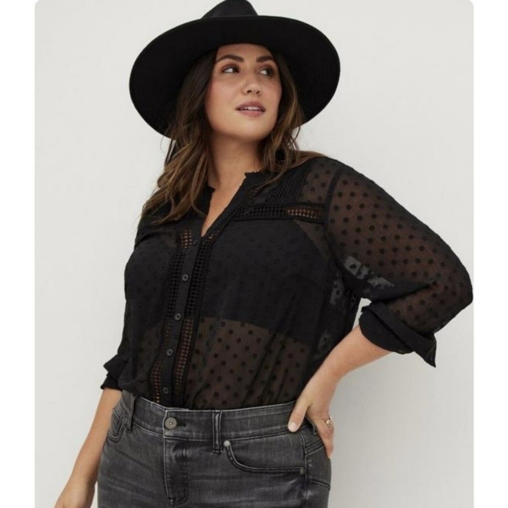 🖤Torrid Black Clip Dot Lace Top
